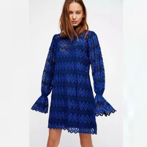 FP Free People Women’s Simone Lace Mini Dress in Blue / Black (XS)