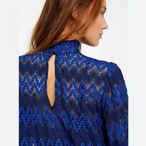 FP Free People Women’s Simone Lace Mini Dress in Blue / Black (XS)