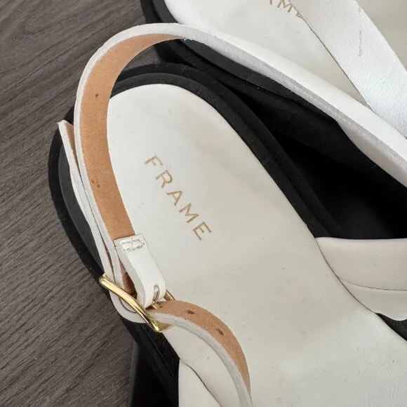 Frame Le Weston Sandals NEW White Padded Faux Leather Caged Platform Size 37.5