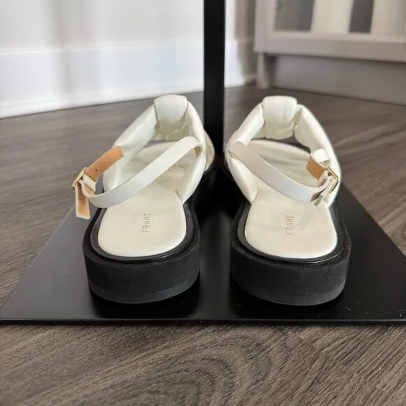 Frame Le Weston Sandals NEW White Padded Faux Leather Caged Platform Size 37.5