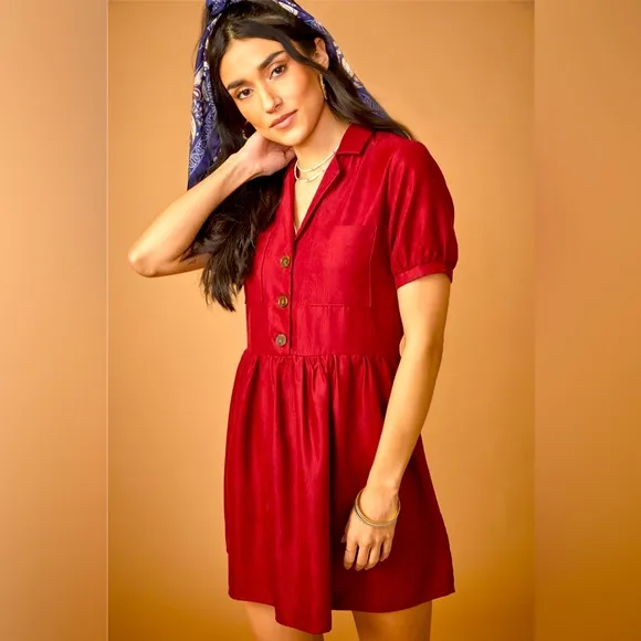 Francesca’s - Rayna Front Pocket burgundy Faux Suede Mini Dress - MED - NWT