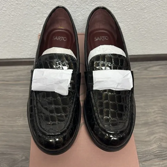 Franco Sarto Riley Loafer In Black Croc Print Leather