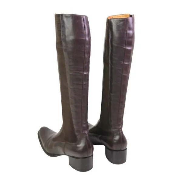 FREE LANCE BROWN GENUINE LEATHER MID HEEL ELASTIC SIDES PULL ON TALL BOOTS Sz 36