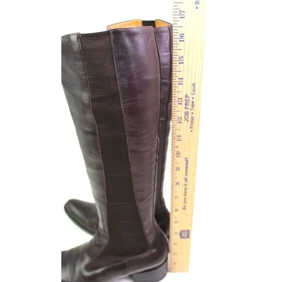 FREE LANCE BROWN GENUINE LEATHER MID HEEL ELASTIC SIDES PULL ON TALL BOOTS Sz 36