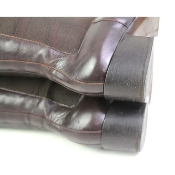 FREE LANCE BROWN GENUINE LEATHER MID HEEL ELASTIC SIDES PULL ON TALL BOOTS Sz 36