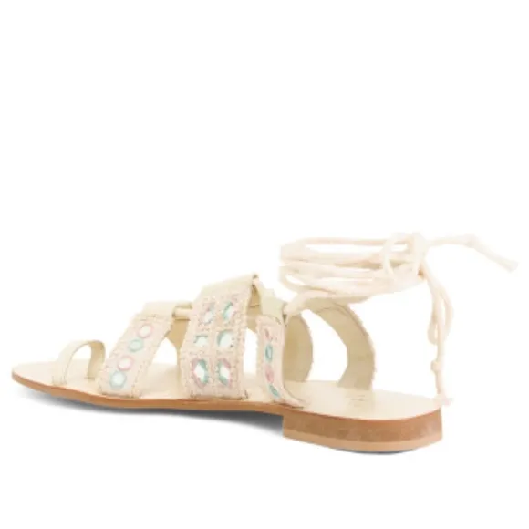 Free People Ankle-Wrapped Mirrored Accent Crocheted Leather Mantra Sandals