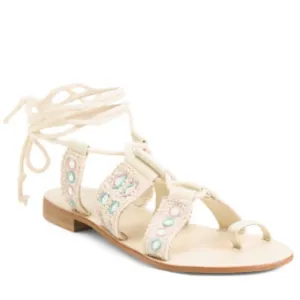 Free People Ankle-Wrapped Mirrored Accent Crocheted Leather Mantra Sandals