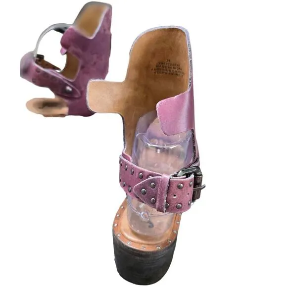 Free people Happiness Heeled Sandals size 39 missing top strap see photos