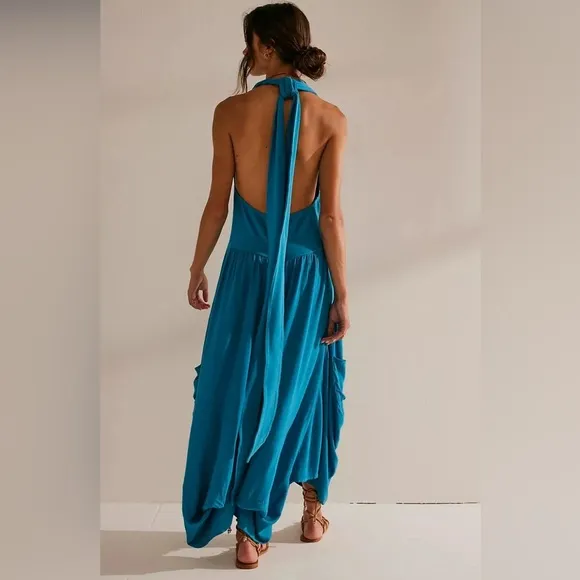Free People Hinata Convertible MIDI Dress, Turquoise, Size Large