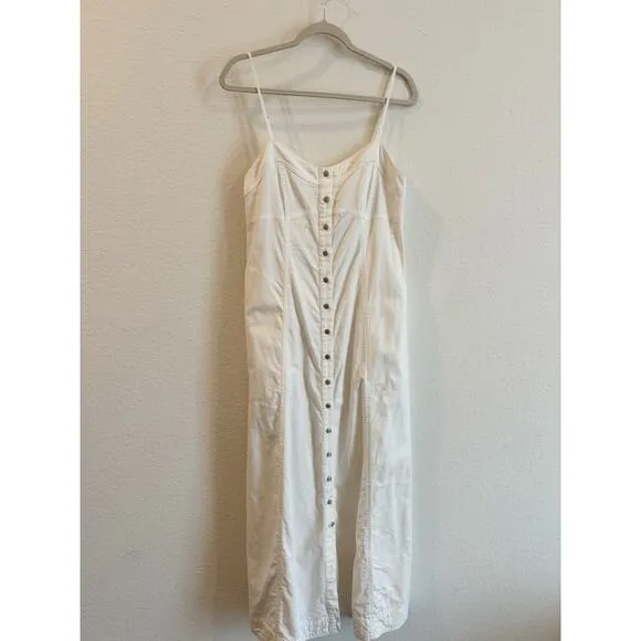 Free People Just Jill White Button Front Maxi Dress Cottage Style Size Small