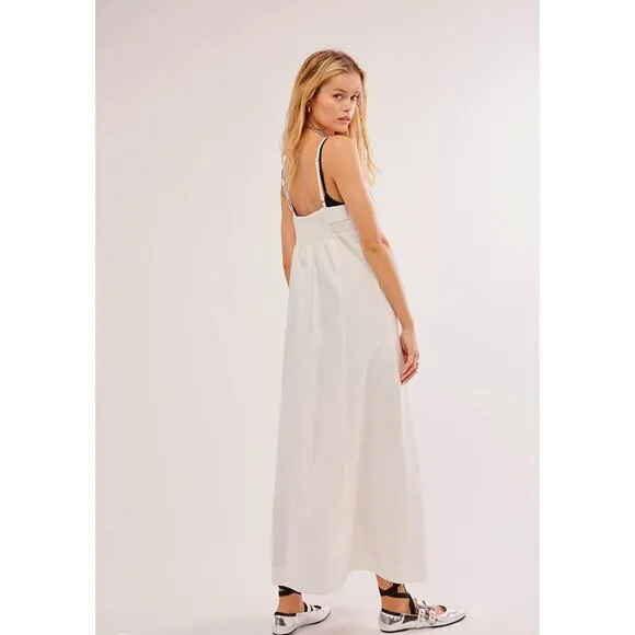 Free People Just Jill White Button Front Maxi Dress Cottage Style Size Small