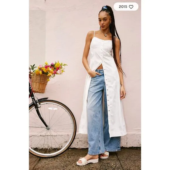 Free People Just Jill White Button Front Maxi Dress Cottage Style Size Small