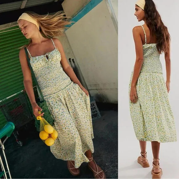 Free People Lavender Daze Dress in Green Combo S  Floral Dainty Picnic NEW