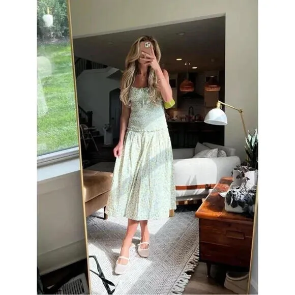 Free People Lavender Daze Dress in Green Combo S  Floral Dainty Picnic NEW
