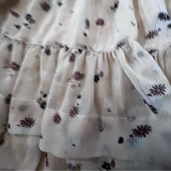Free People Like New Pull On Tiered Skirt Size Med, Brown Tone Floral on Cream