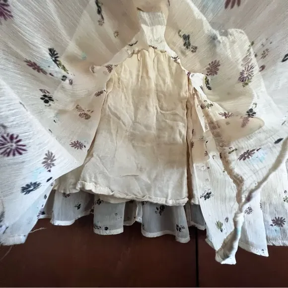 Free People Like New Pull On Tiered Skirt Size Med, Brown Tone Floral on Cream