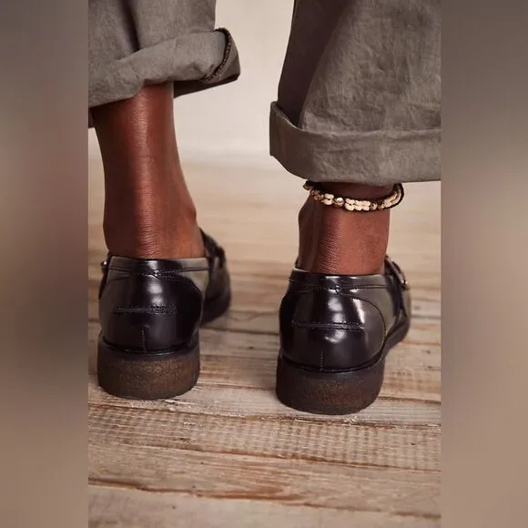 Free People MJ Mary Jane Loafers Black Leather w/Buckle 37 / 7 NEW