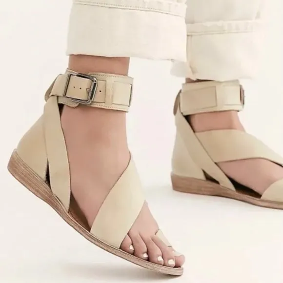 FREE PEOPLE Vale Boot Bohemian Leather Sandals In Bone