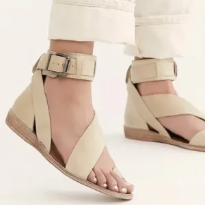 FREE PEOPLE Vale Boot Bohemian Leather Sandals In Bone