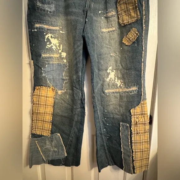 Free People We The Free Gemini Patched Pull-On Jeans NWT Size 31