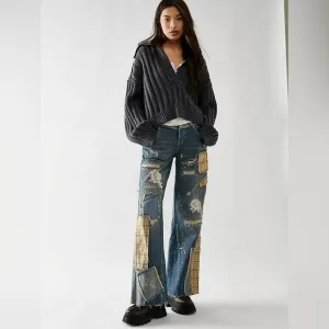 Free People We The Free Gemini Patched Pull-On Jeans NWT Size 31