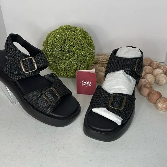 Free People Women's Mandi Weave Sandal Black Sz 9.5