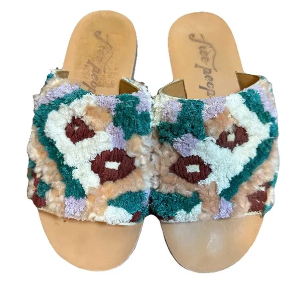 Free People Womens Yuma Woven Mules Wisteria Combo Purple Blue Size 37.5 Boho