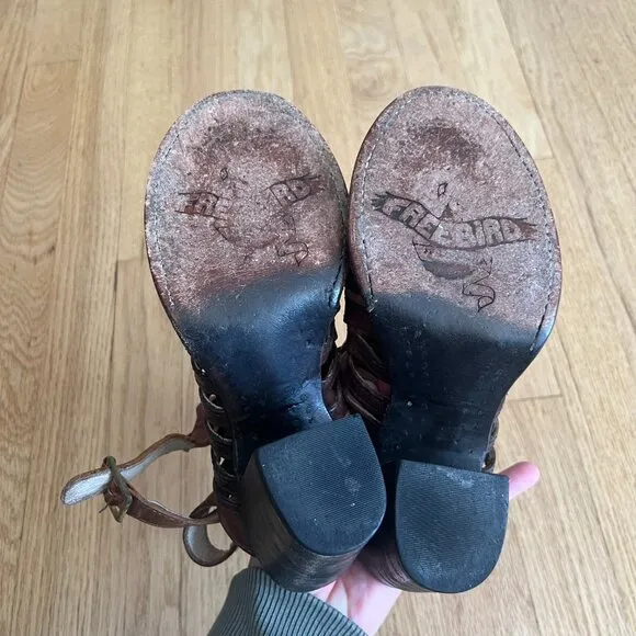 Freebird by Steven Bongo Brown Distressed Leather Heeled Sandals Women's Size 7