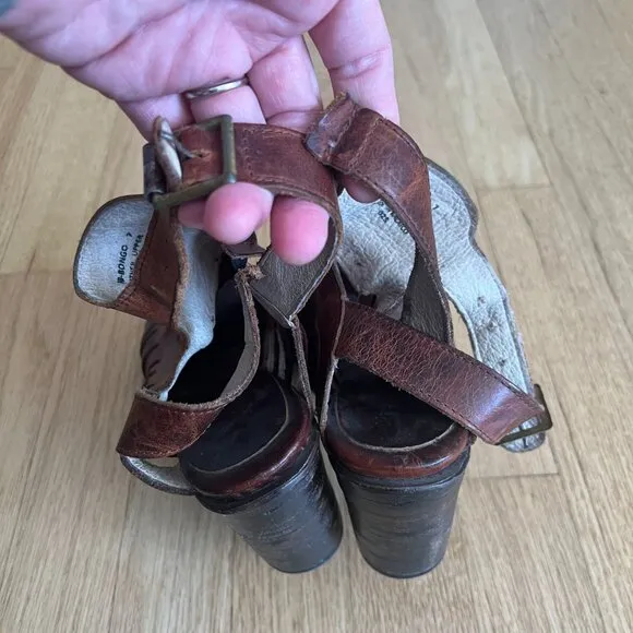 Freebird by Steven Bongo Brown Distressed Leather Heeled Sandals Women's Size 7