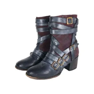 Freebird By Steven Women’s Colt US9 Black Leather Distressd Strappy Biker Boots
