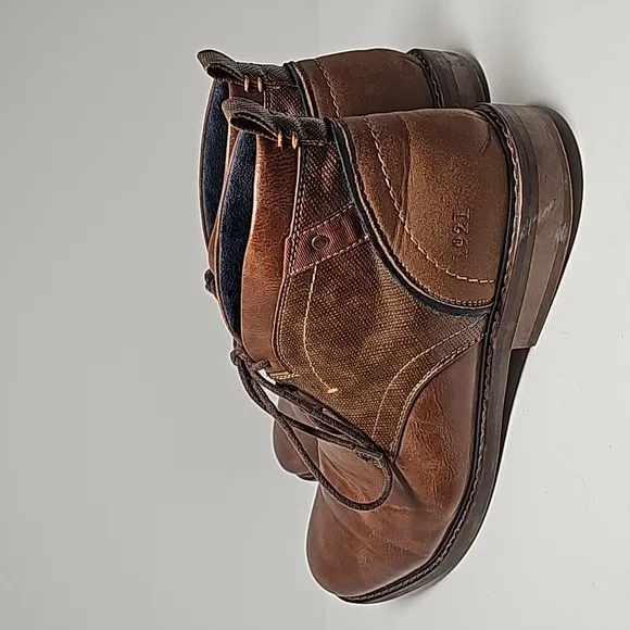 Freeman Brent Chukka Boots Shoes Faux Leather Brown Brown Lace-up Pull-On 12