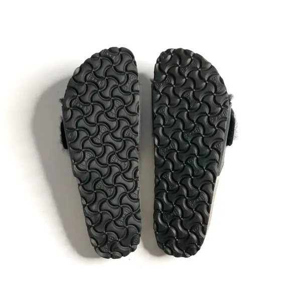 Free People x Birkenstock Madrid Big Buckle Shearling Oiled Leather Sandals $180