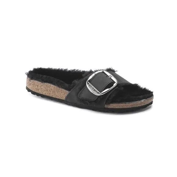 Free People x Birkenstock Madrid Big Buckle Shearling Oiled Leather Sandals $180