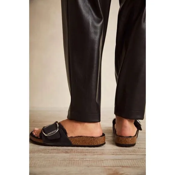 Free People x Birkenstock Madrid Big Buckle Shearling Oiled Leather Sandals $180