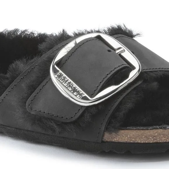 Free People x Birkenstock Madrid Big Buckle Shearling Oiled Leather Sandals $180