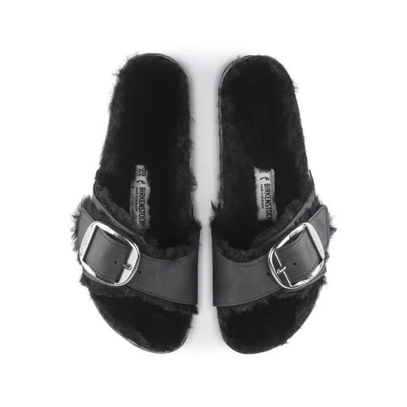 Free People x Birkenstock Madrid Big Buckle Shearling Oiled Leather Sandals $180