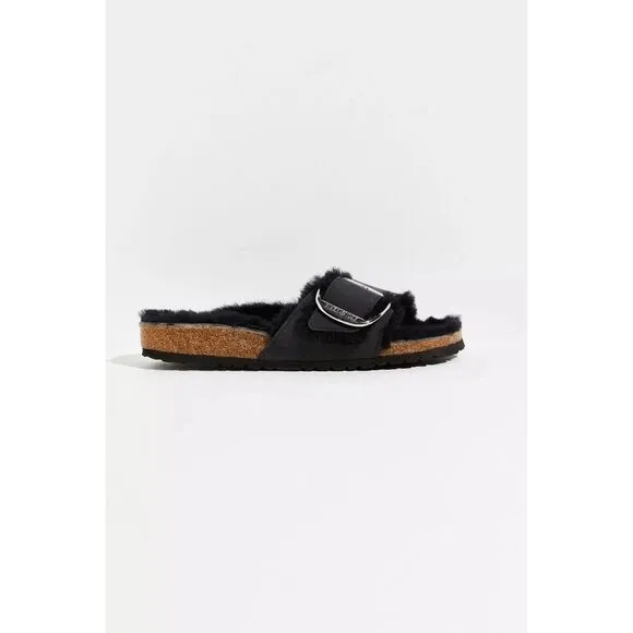 Free People x Birkenstock Madrid Big Buckle Shearling Oiled Leather Sandals $180
