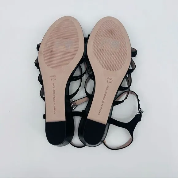 French Connection Sandals Black Leather Suede Size 9 NWT