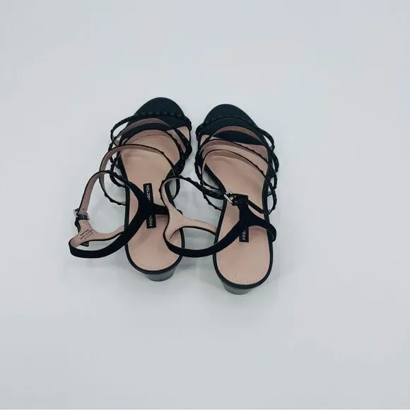 French Connection Sandals Black Leather Suede Size 9 NWT