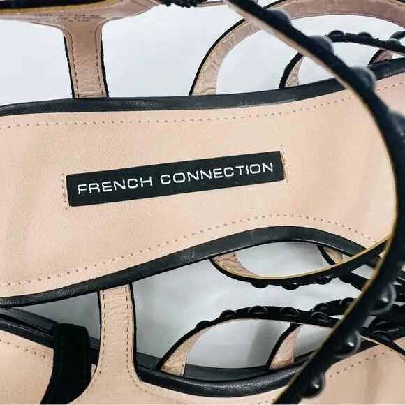 French Connection Sandals Black Leather Suede Size 9 NWT