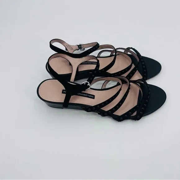 French Connection Sandals Black Leather Suede Size 9 NWT