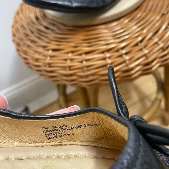 FRYE Ballet Flats Women’s Black CARSON Collapsible Bow Slip On Leather Size 10