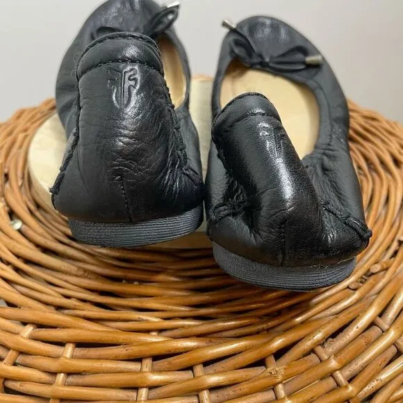 FRYE Ballet Flats Women’s Black CARSON Collapsible Bow Slip On Leather Size 10