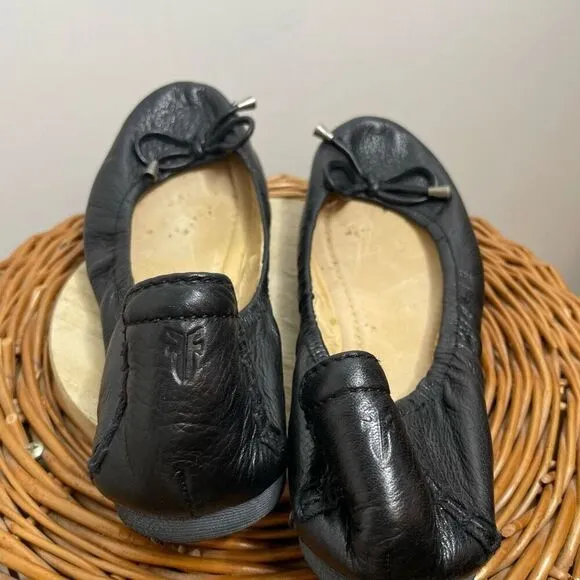 FRYE Ballet Flats Women’s Black CARSON Collapsible Bow Slip On Leather Size 10