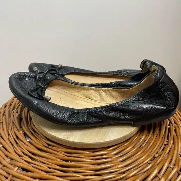 FRYE Ballet Flats Women’s Black CARSON Collapsible Bow Slip On Leather Size 10