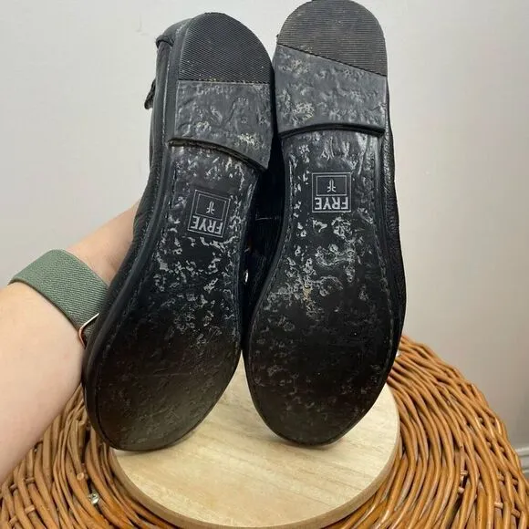 FRYE Ballet Flats Women’s Black CARSON Collapsible Bow Slip On Leather Size 10