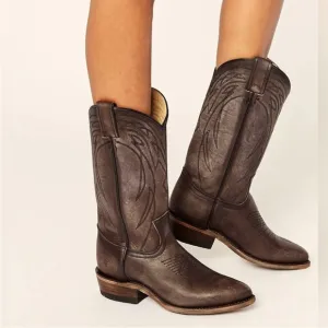 Frye Billy Pull On Leather Western Heel Boots in Smoke 6.5
