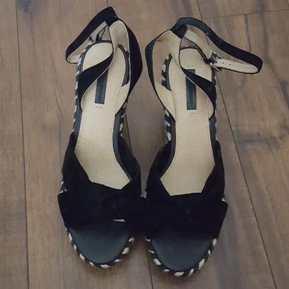 Frye Black Charlotte Twist Ankle Strap Wedge Sandals