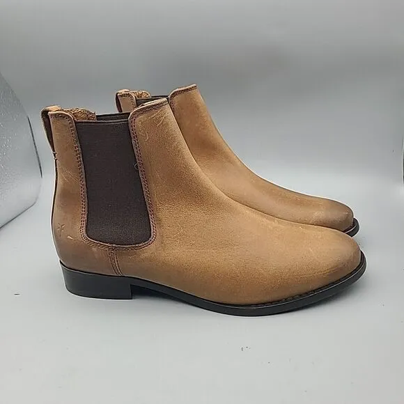 Frye Boots Carly ankle boots Pull On Chelsea Cognac Brown leather sz 8.5