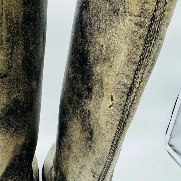 Frye Boots Lindsay Plate Knee High Tall Pull-On Gray Women's Size 8.5 Distressed